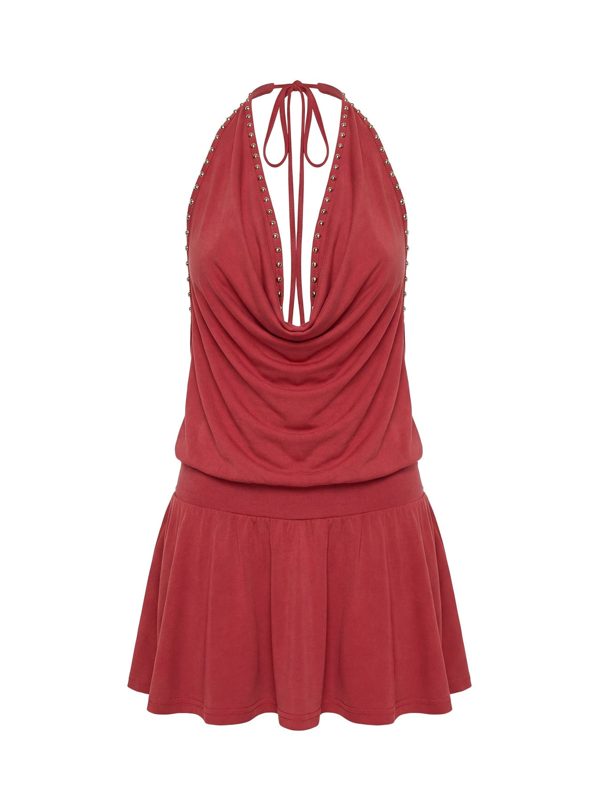 Khoda Studded Halter Mini Dress Burgundy