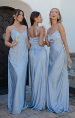 Logan Dress ~ Steel Blue Luxe Satin