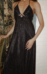 Paros Maxi Dress ~ Pleated Black Gloss