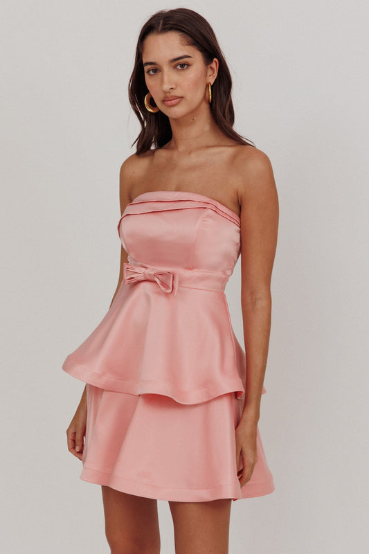 Alix Strapless Tiered Ruffle Mini Dress Rose Pink