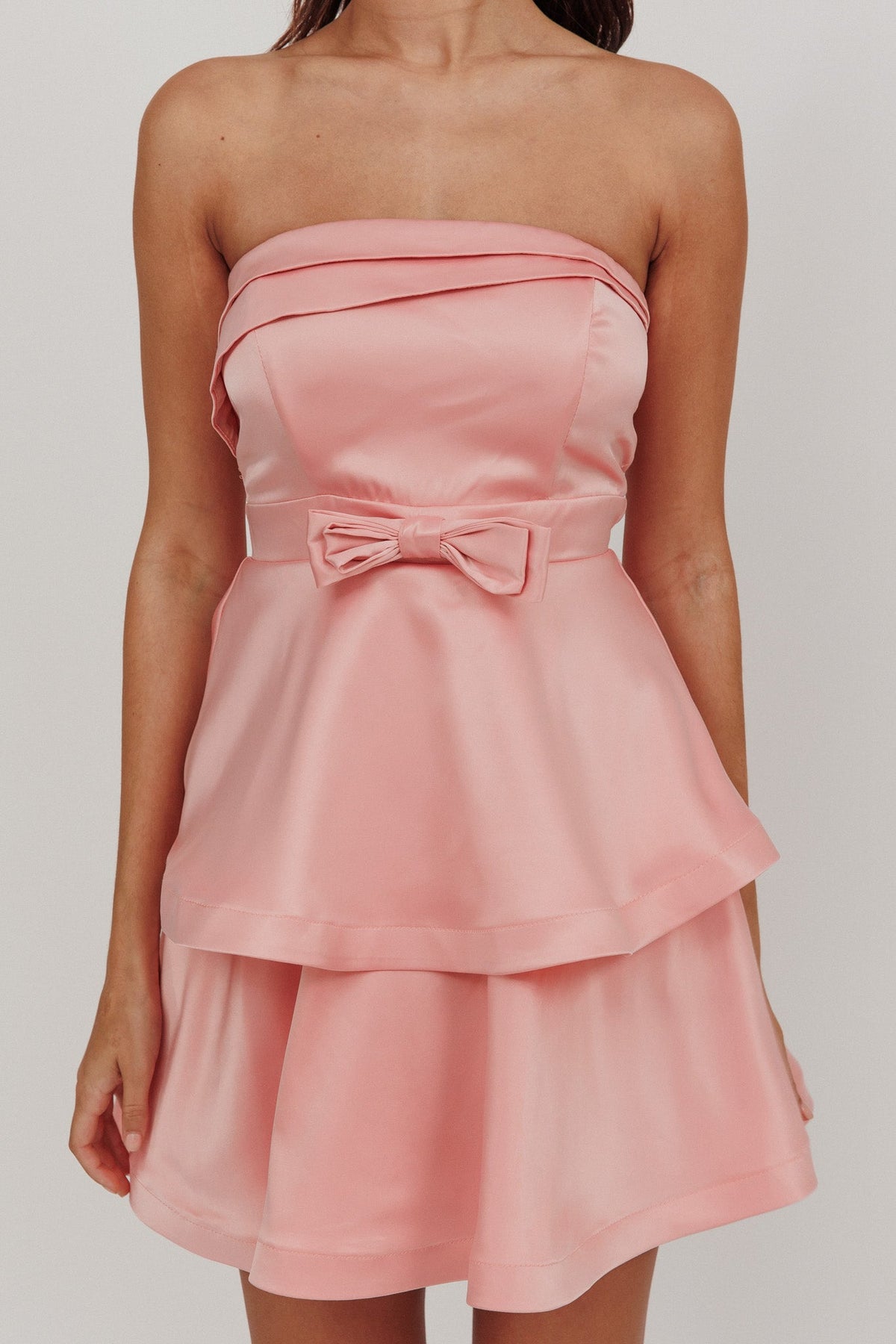 Alix Strapless Tiered Ruffle Mini Dress Rose Pink