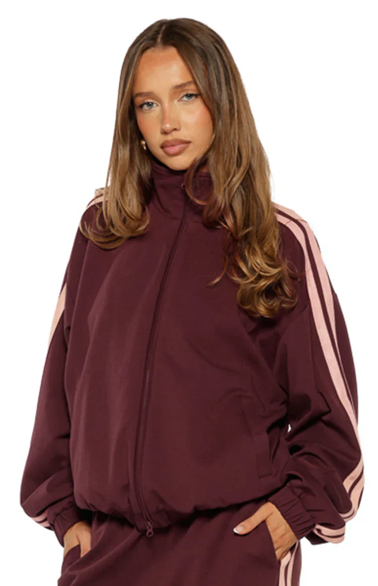 Kosie Burgundy and Pink Stripe Track Jacket