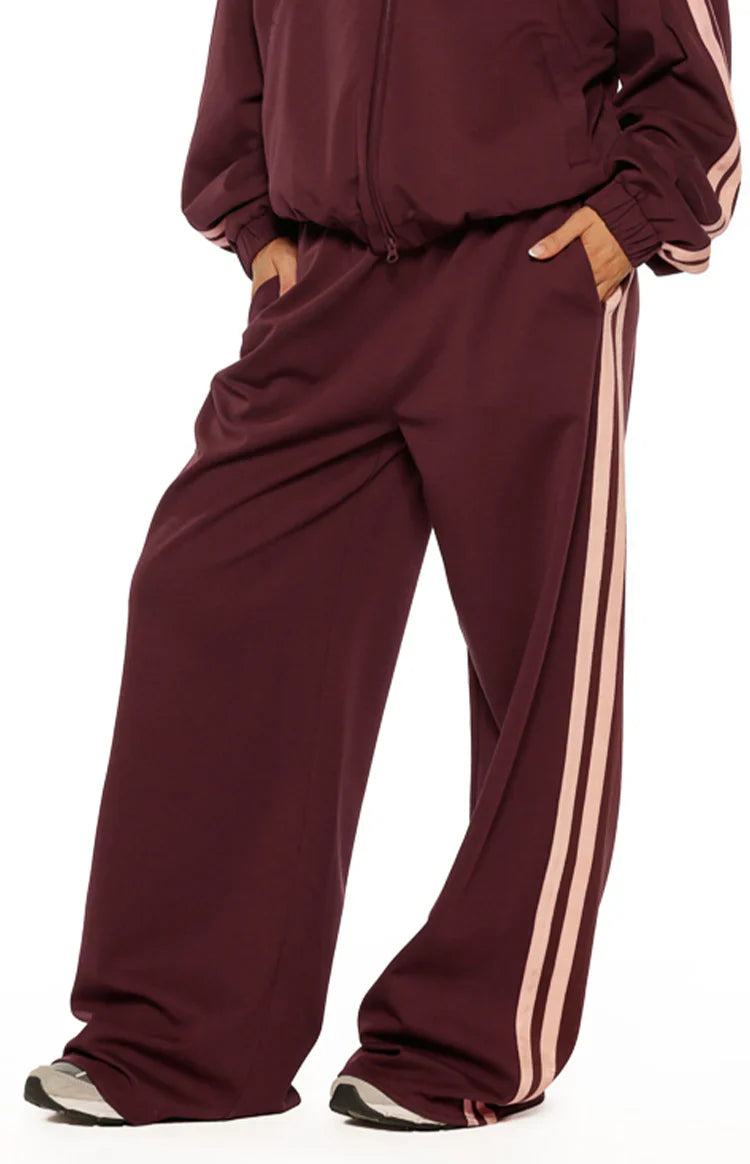 Kosie Burgundy and Pink Stripe Track Pants