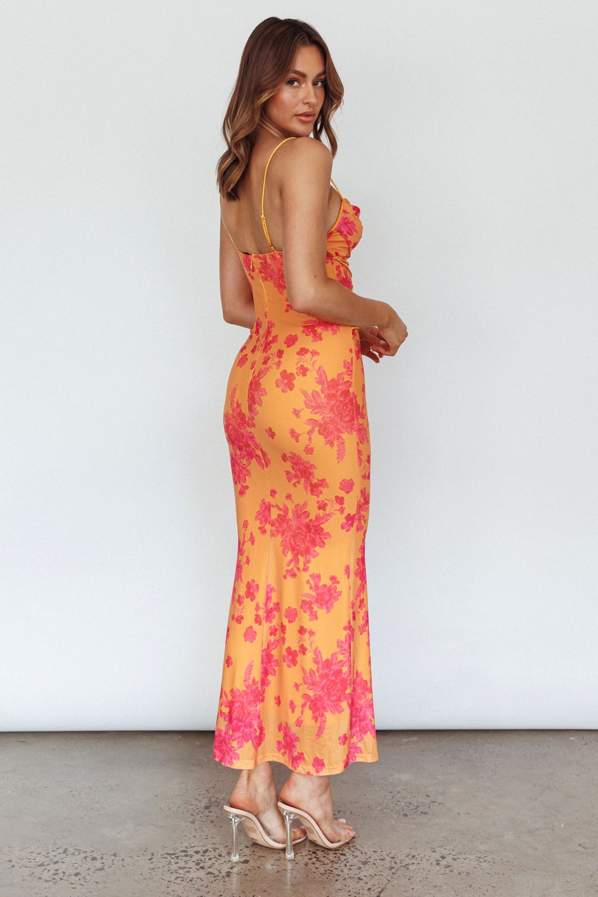 Teava Laced Waist Maxi Dress Floral Orange