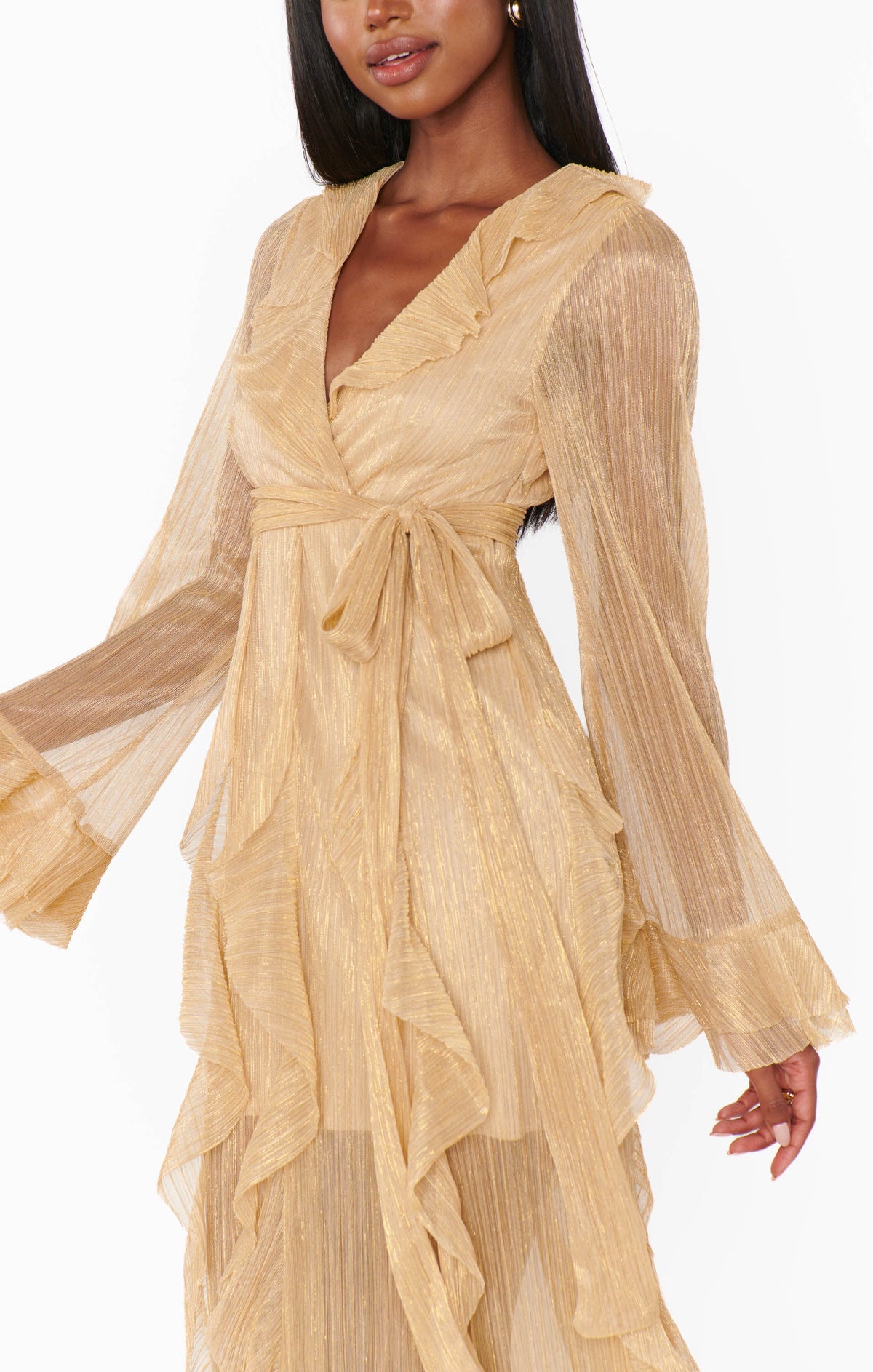 Jenny Ruffle Maxi Dress ~ Gold Glimmer