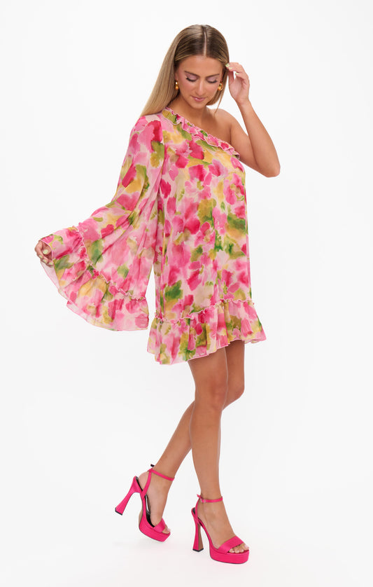 Wonder Mini Dress ~ Watercolor Floral Chiffon