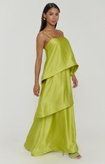 Ella Maxi Dress ~ Chartreuse Luxe Satin