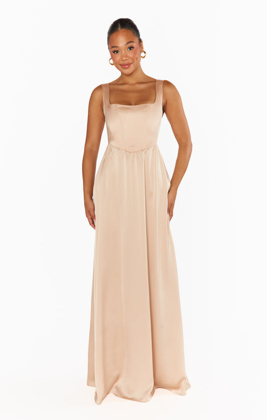 Nina Maxi Dress ~ Champagne Luxe Satin