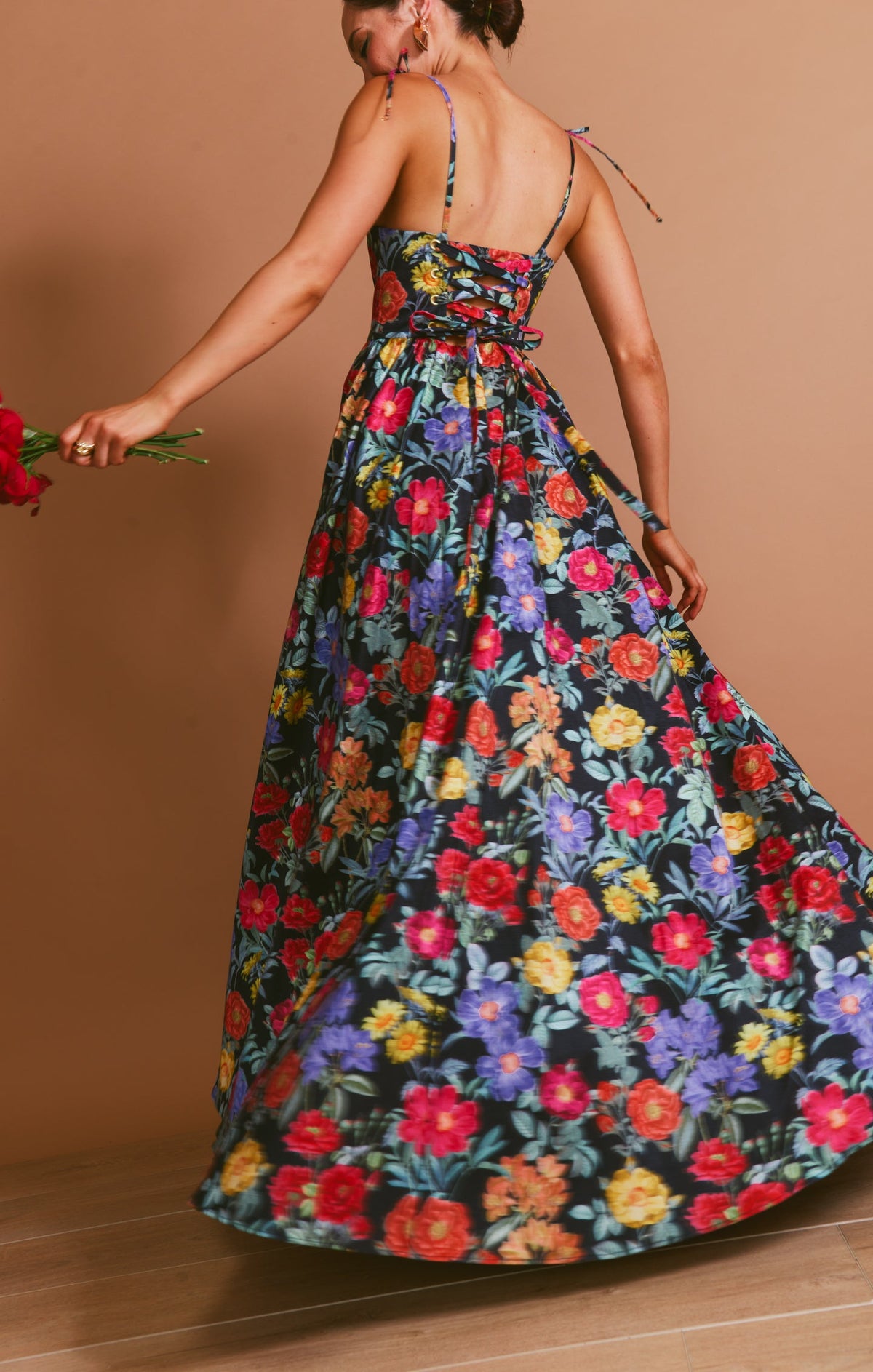 Juliet Maxi Dress ~ Charm Peony Black Taffeta