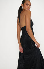 Paros Maxi Dress ~ Pleated Black Gloss