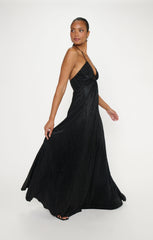 Paros Maxi Dress ~ Pleated Black Gloss