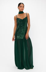 Dalia Maxi Dress ~ Emerald Sequins