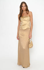 Jules Maxi Dress ~ Gold Pleated Chiffon