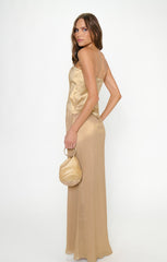 Jules Maxi Dress ~ Gold Pleated Chiffon
