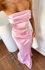 Malorie Pink Satin Strapless Maxi Dress