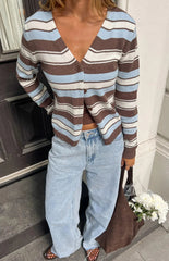 Misha Brown and Blue Stripe Button Down Cardigan