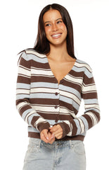 Misha Brown and Blue Stripe Button Down Cardigan