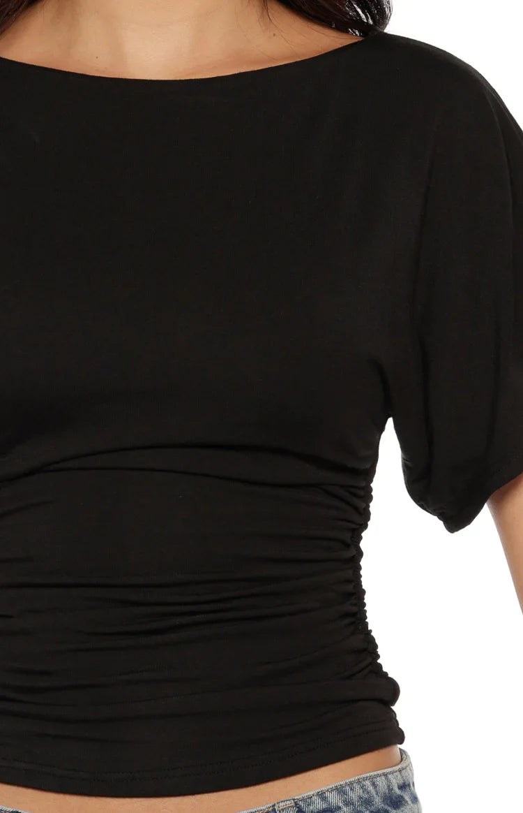 Muriel Black Ruched Waist Jersey Top