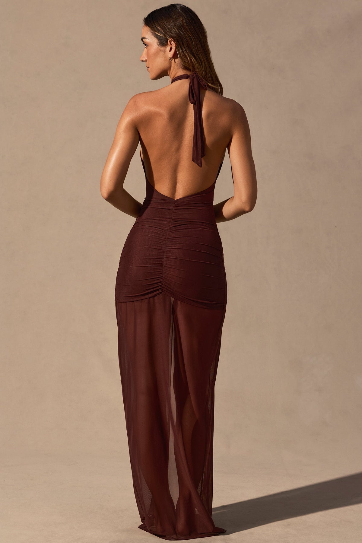 Cut-Out Halterneck Maxi Dress in Espresso Brown