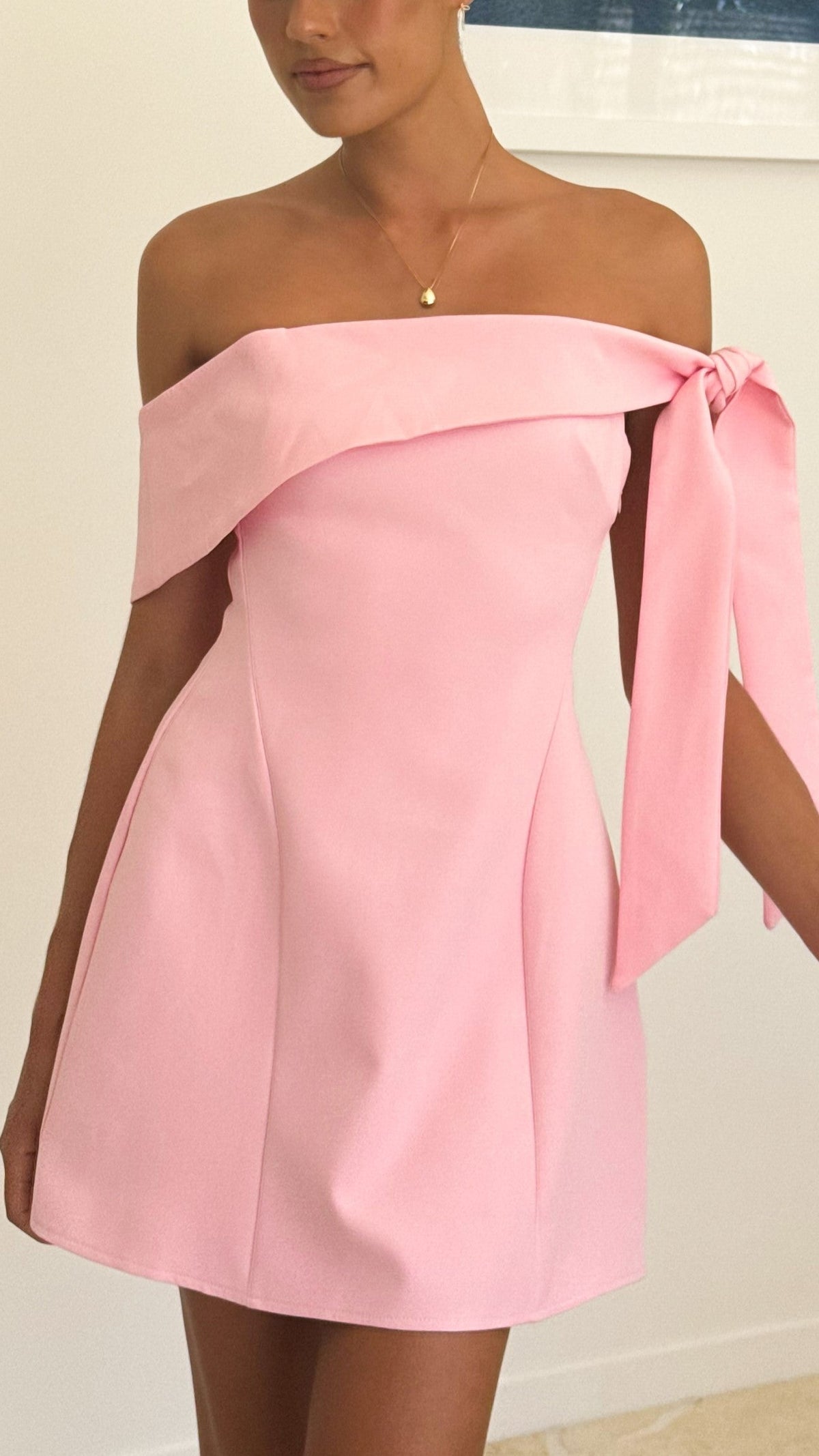 Halen Off Shoulder Mini Dress - Pink