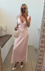 Emma Midi Dress ~ Powder Pink Luxe Satin