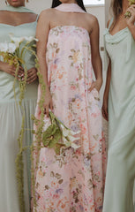 Tinsley Tube Dress ~ Powder Pink Blooms Taffeta