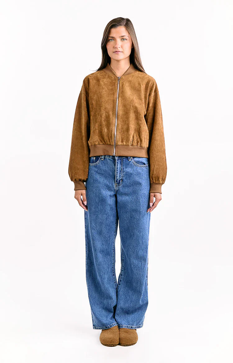 Rebecca Tan Cuffed Suedette Bomber Jacket