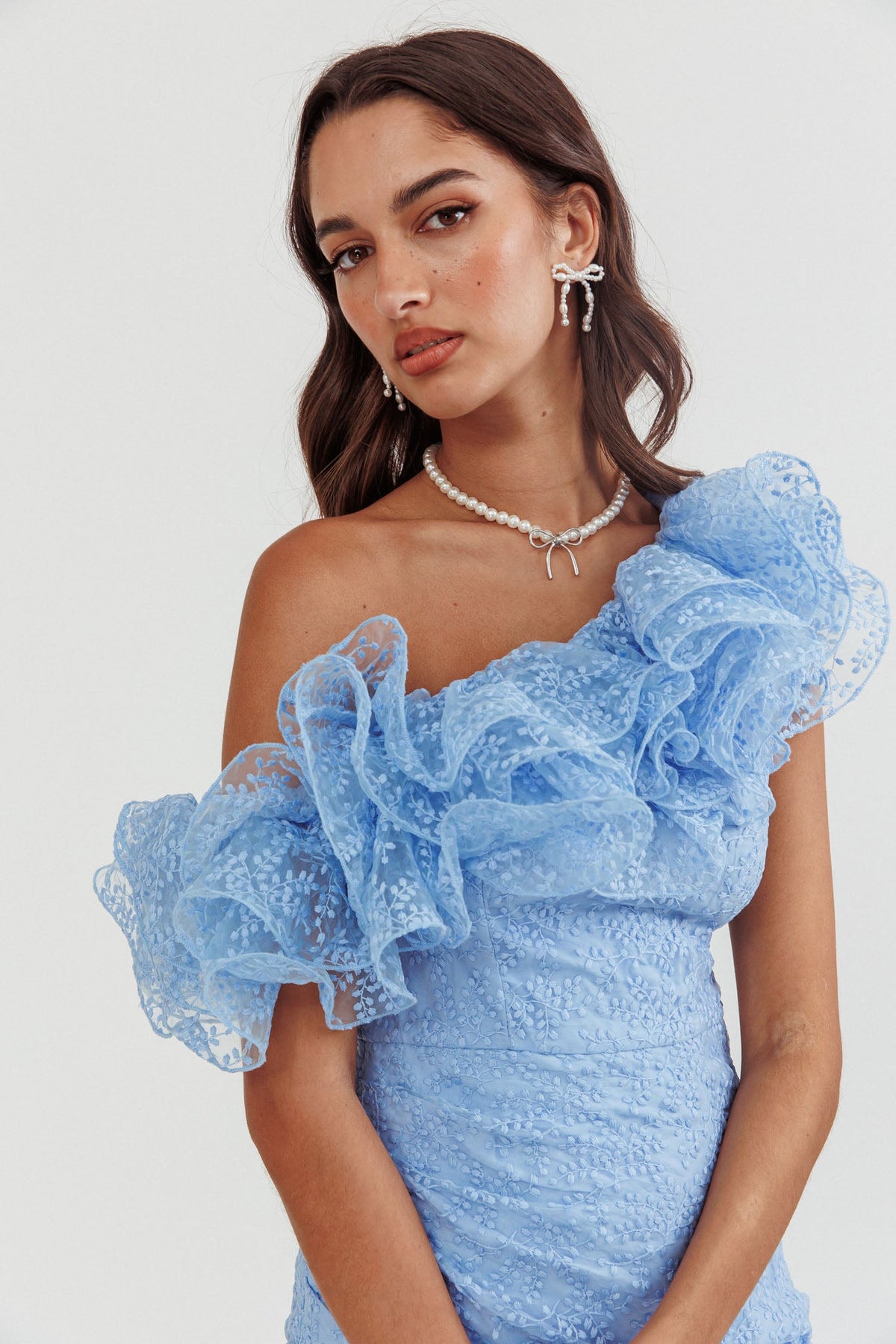 Hollyn One-Shoulder Ruffle Mini Dress Baby Blue