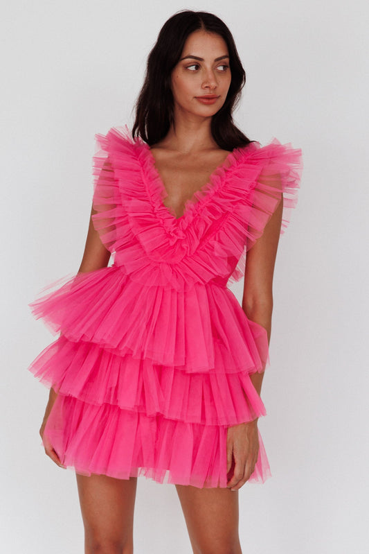 Froufrou Layered Tulle Mini Dress Hot Pink