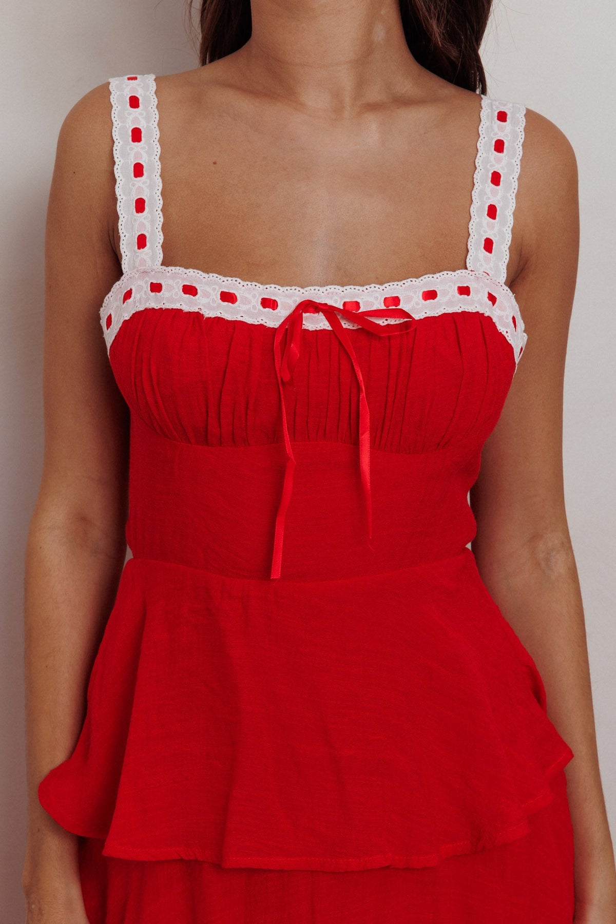 Provence Bloom Tiered Ruffle Maxi Dress Red