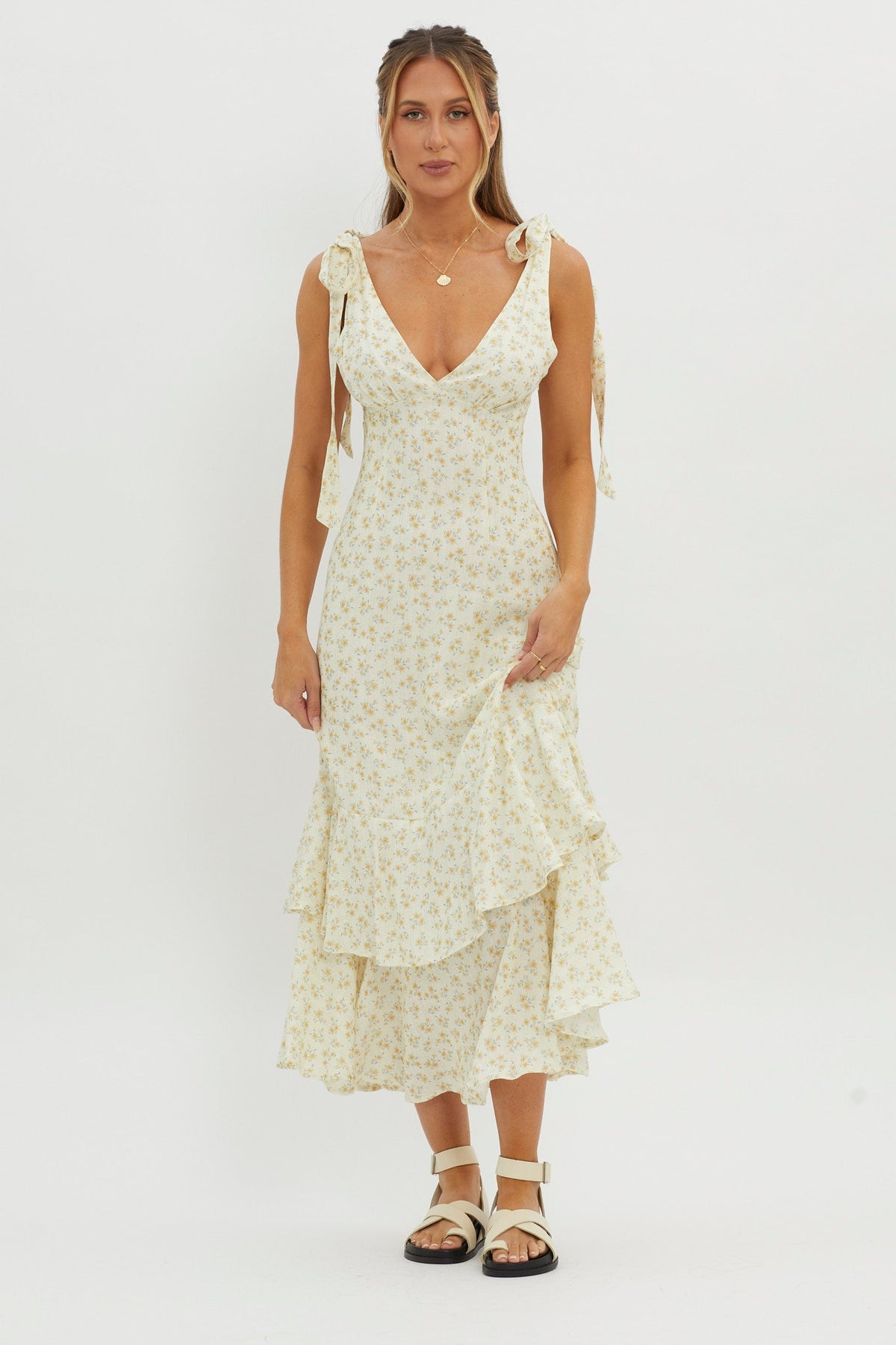 Manhattan Summer Tied Shoulder Maxi Dress Yellow