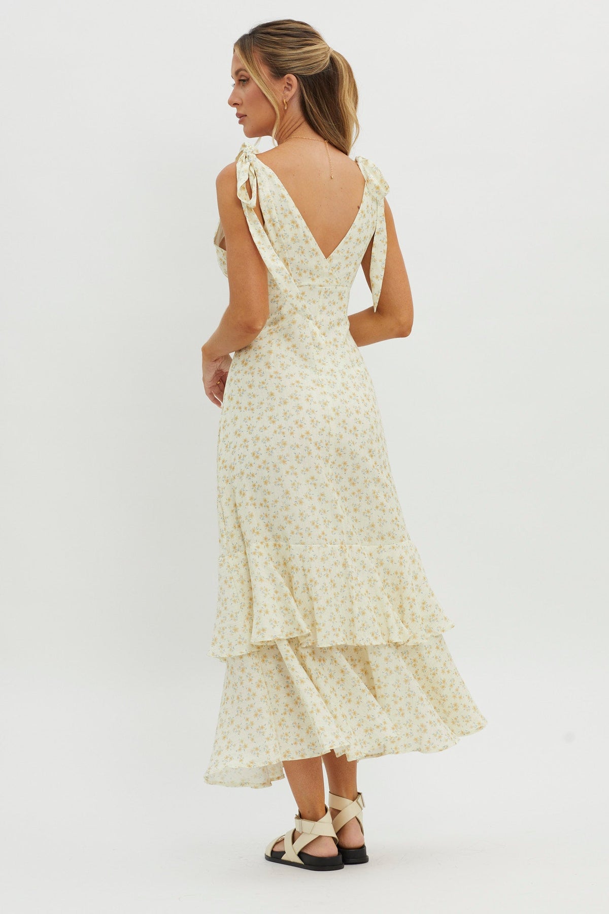Manhattan Summer Tied Shoulder Maxi Dress Yellow