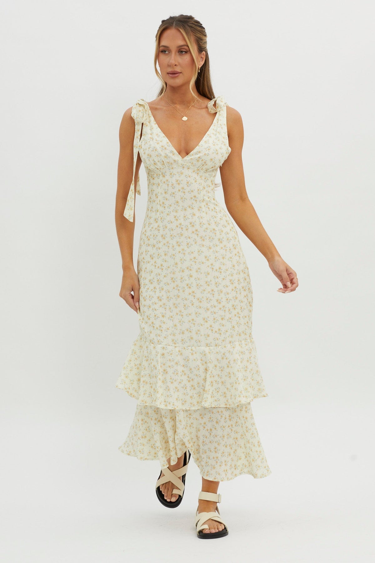 Manhattan Summer Tied Shoulder Maxi Dress Yellow
