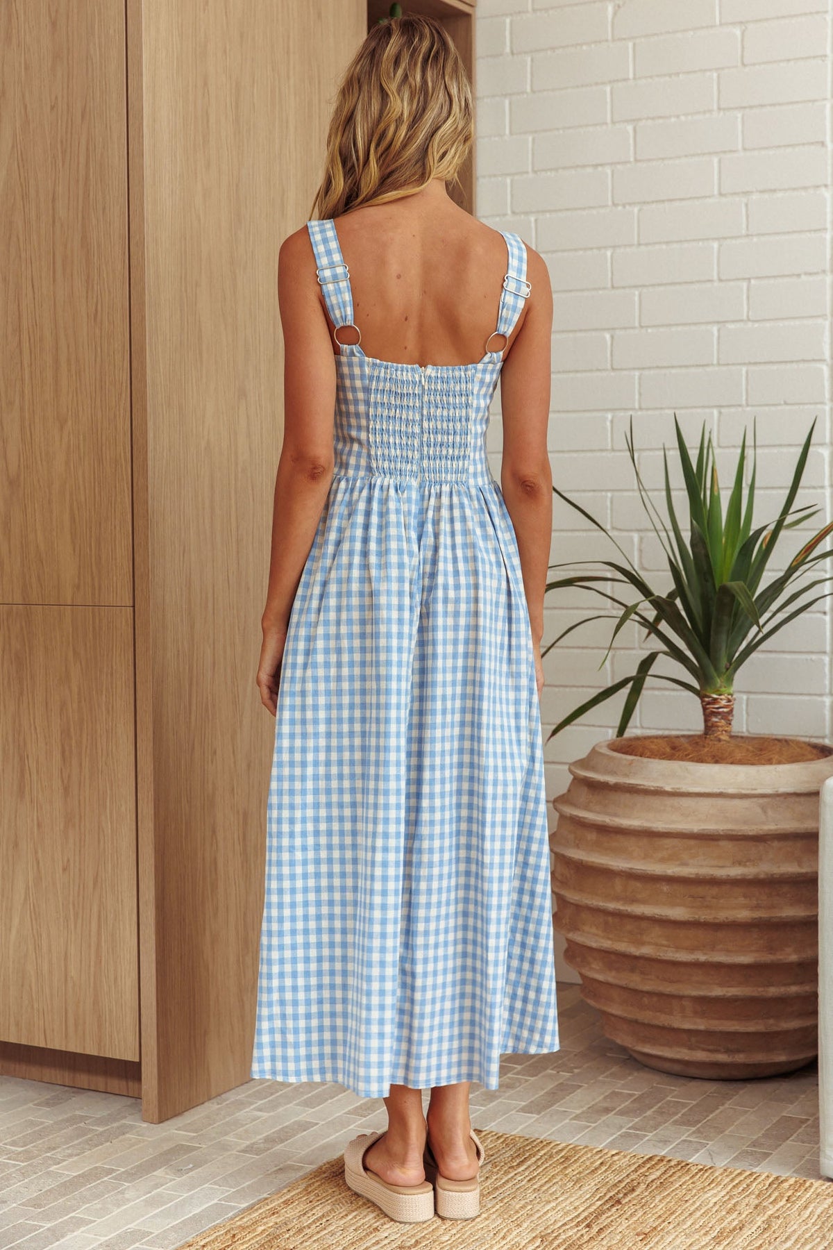 Elderflower Front Pocket Maxi Dress Gingham Baby Blue