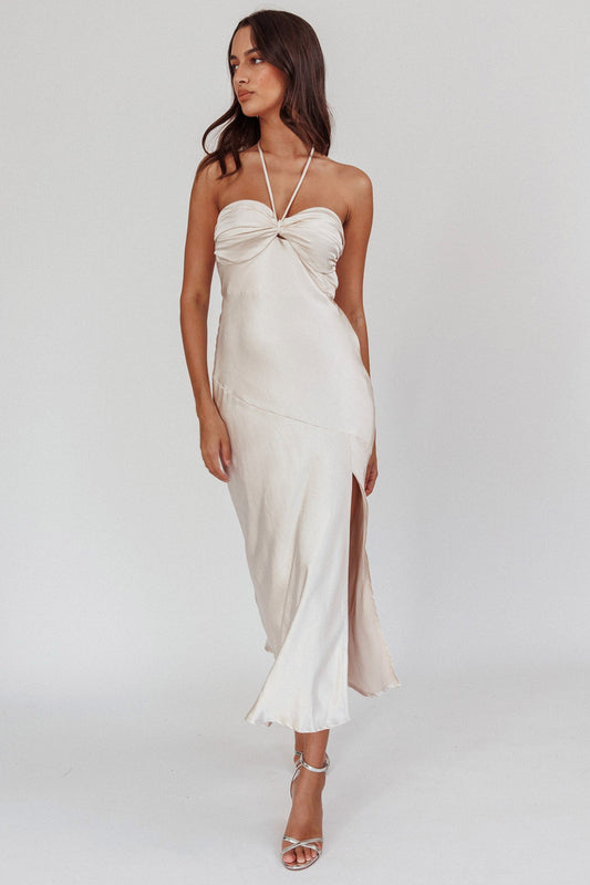 Kindred Spirit Strapless Gathered Bust Midi Dress Champagne