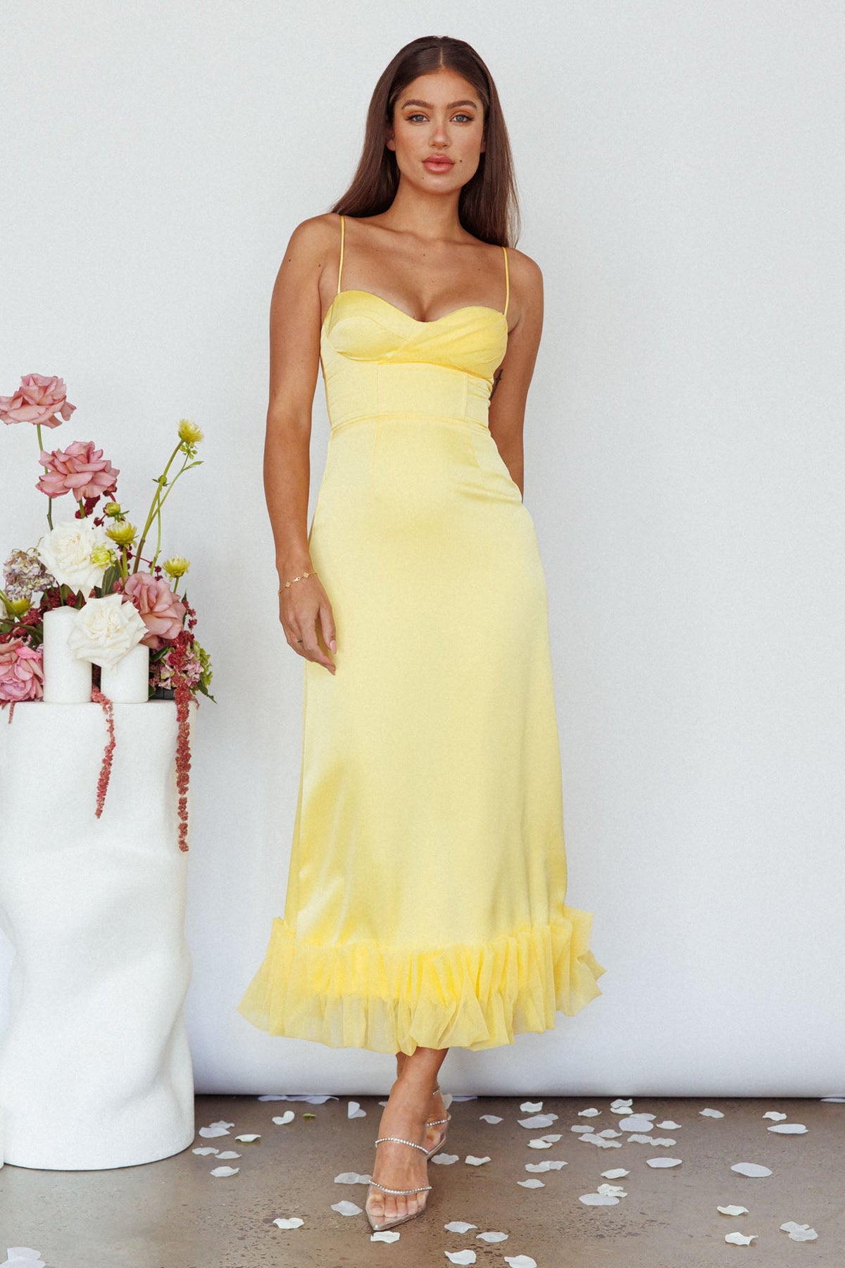 Buona Sera Hem Decoration Midi Dress Lemon