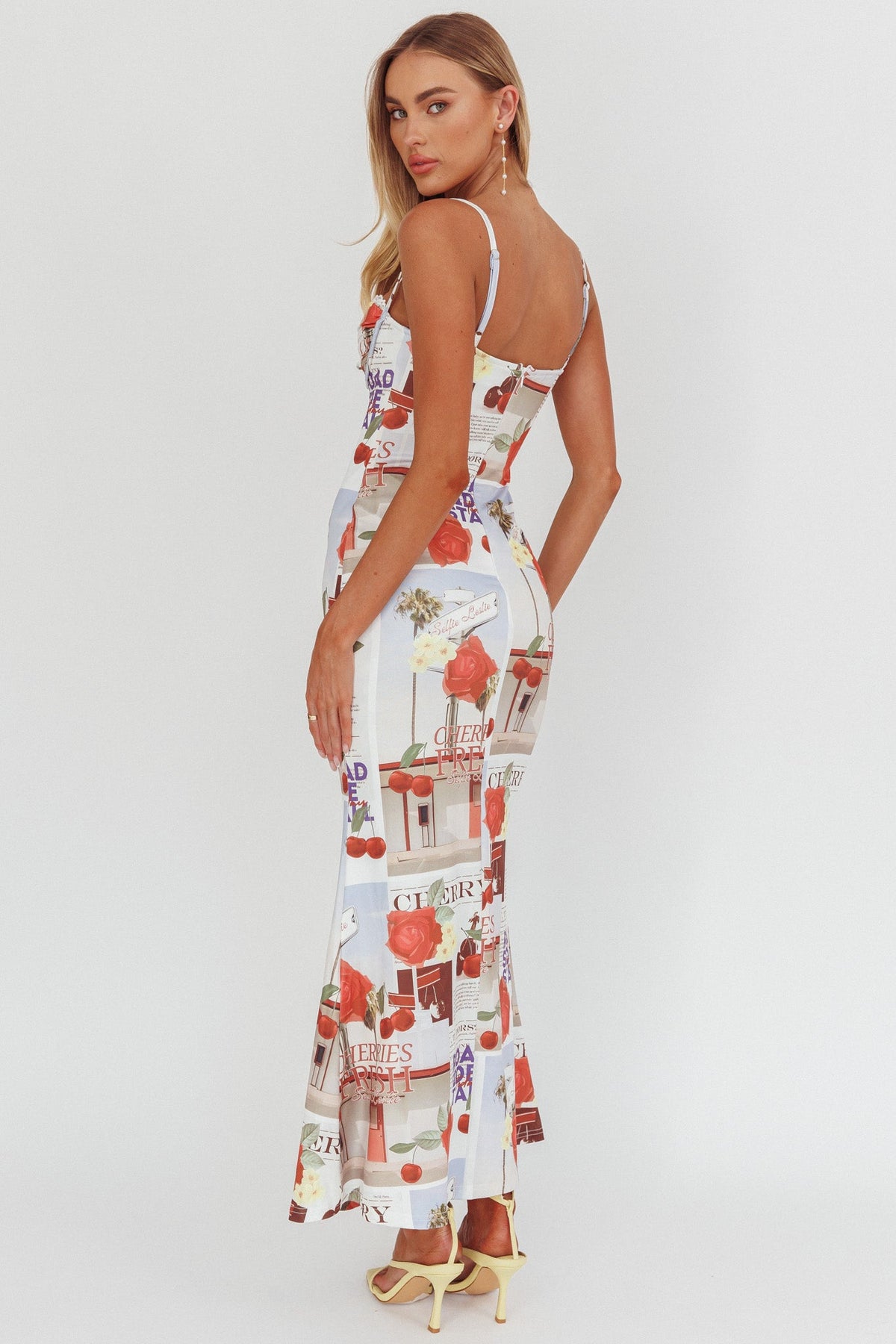 Fortune Bust Tie Maxi Dress Print Cherry
