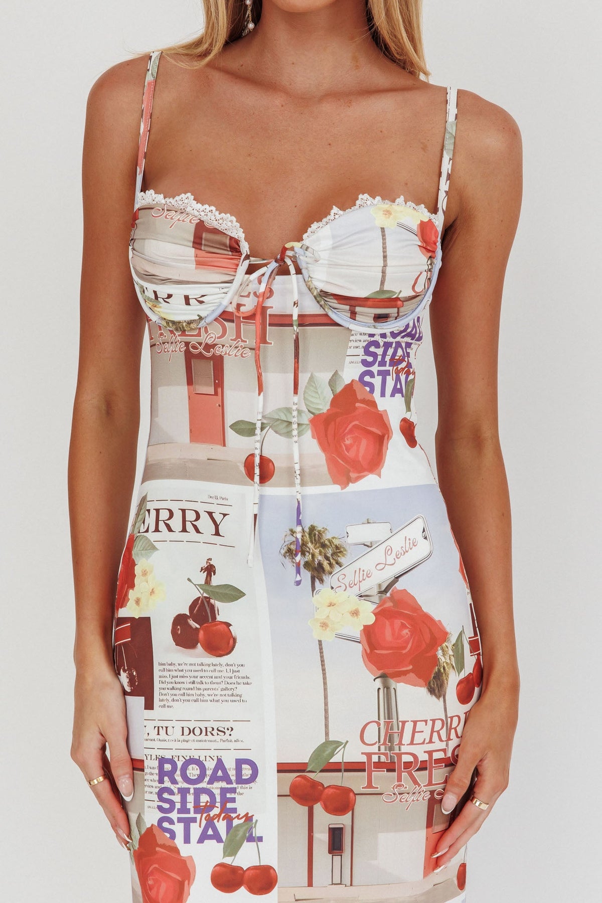 Fortune Bust Tie Maxi Dress Print Cherry