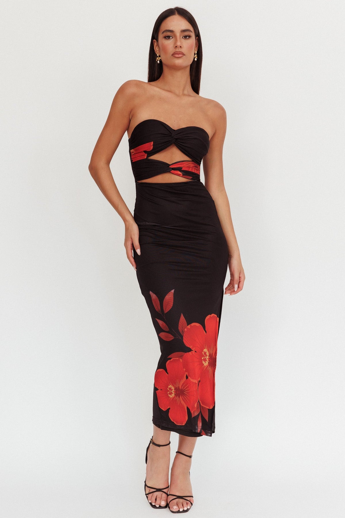 Silah Twist Bodice Maxi Dress Hibiscus Black