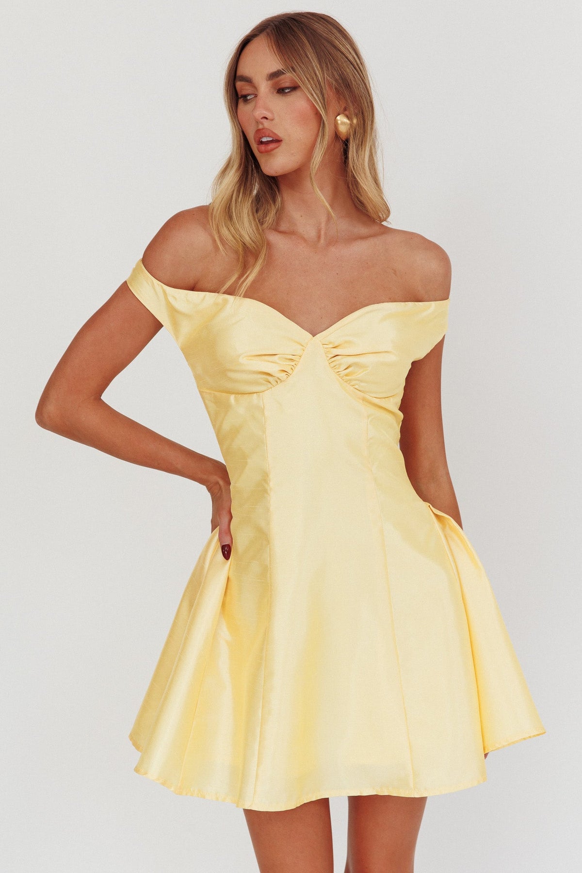 Silver Sun Off-Shoulder Mini Dress Soft Butter