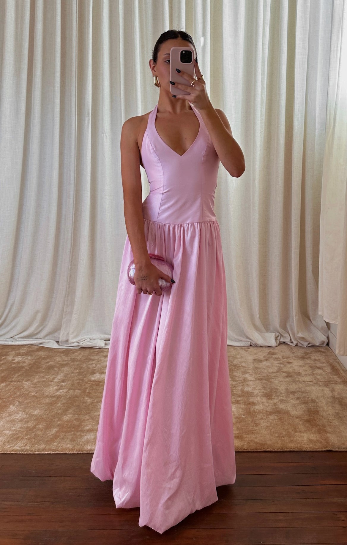 Eliza Maxi Dress ~ Light Pink Light Taffeta