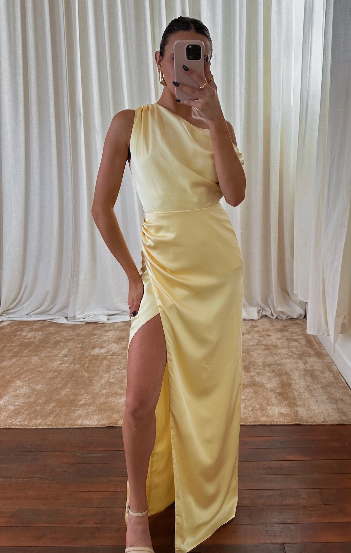 Jodie Dress ~ Pale Yellow Luxe Satin