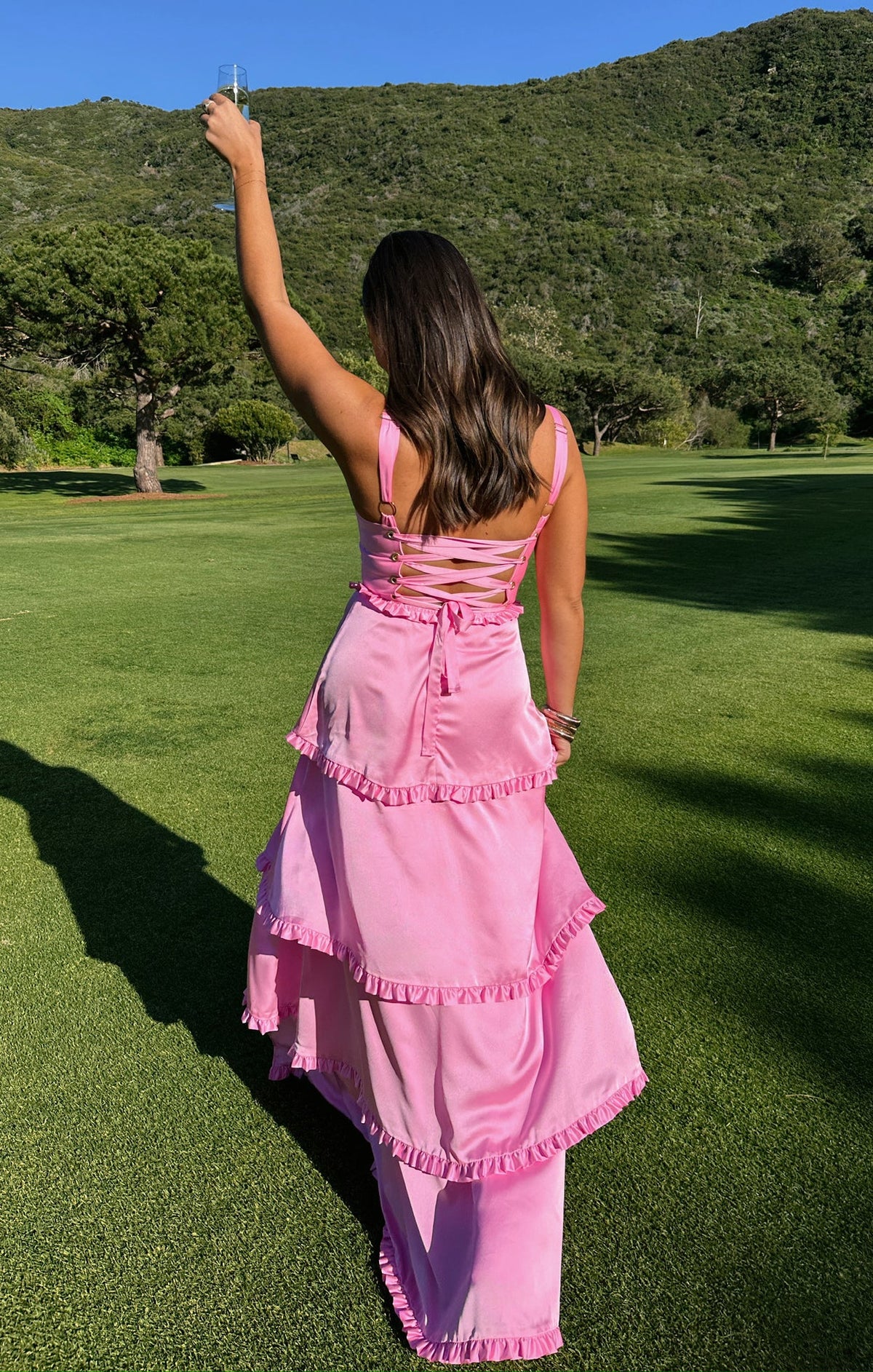 Lady Corset Dress ~ Pink Luxe Satin