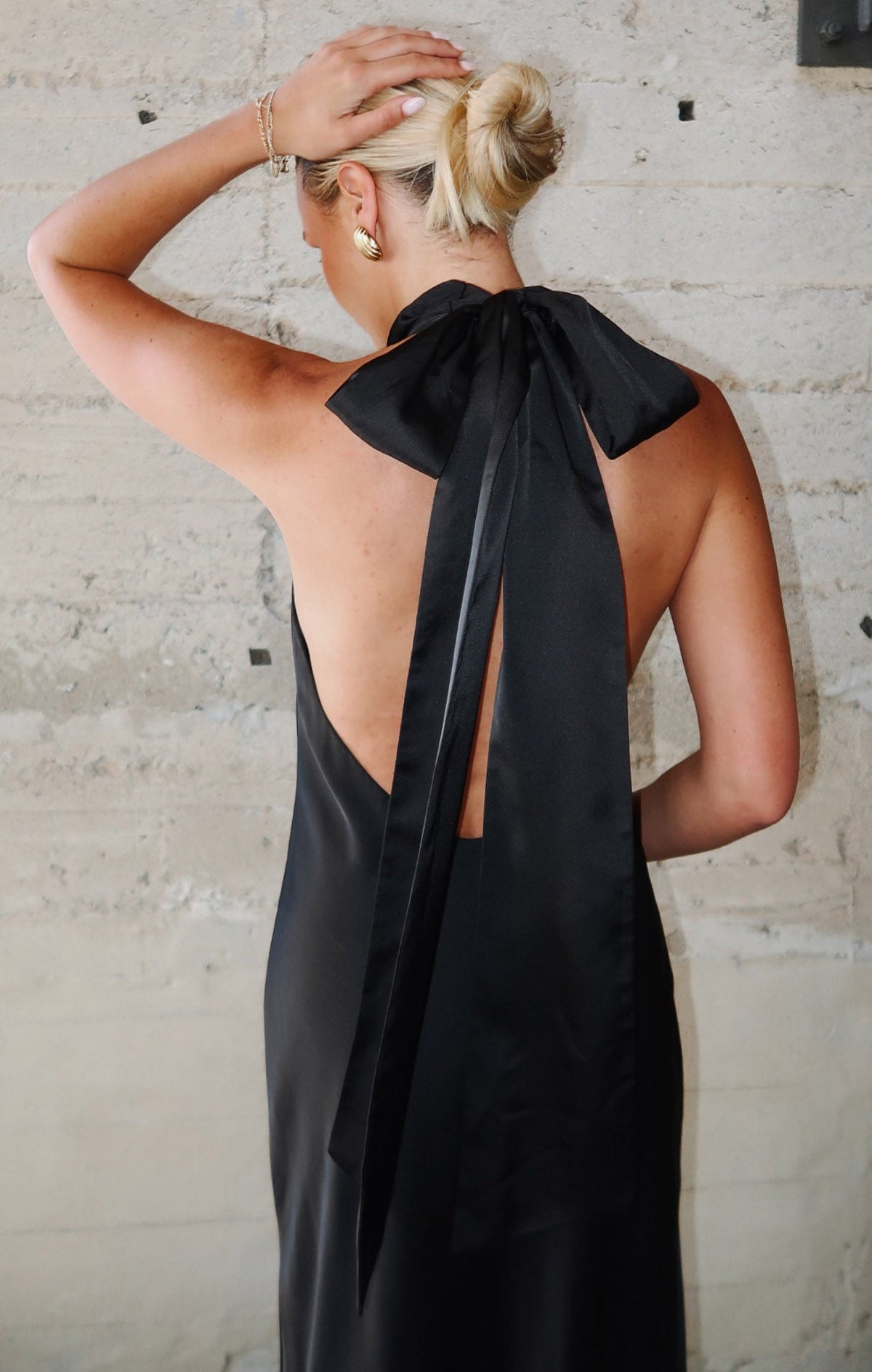 Lisa Maxi Dress ~ Black Luxe Satin