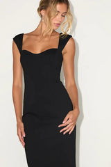 Samai Black Cap Sleeve Bodycon Midi Dress
