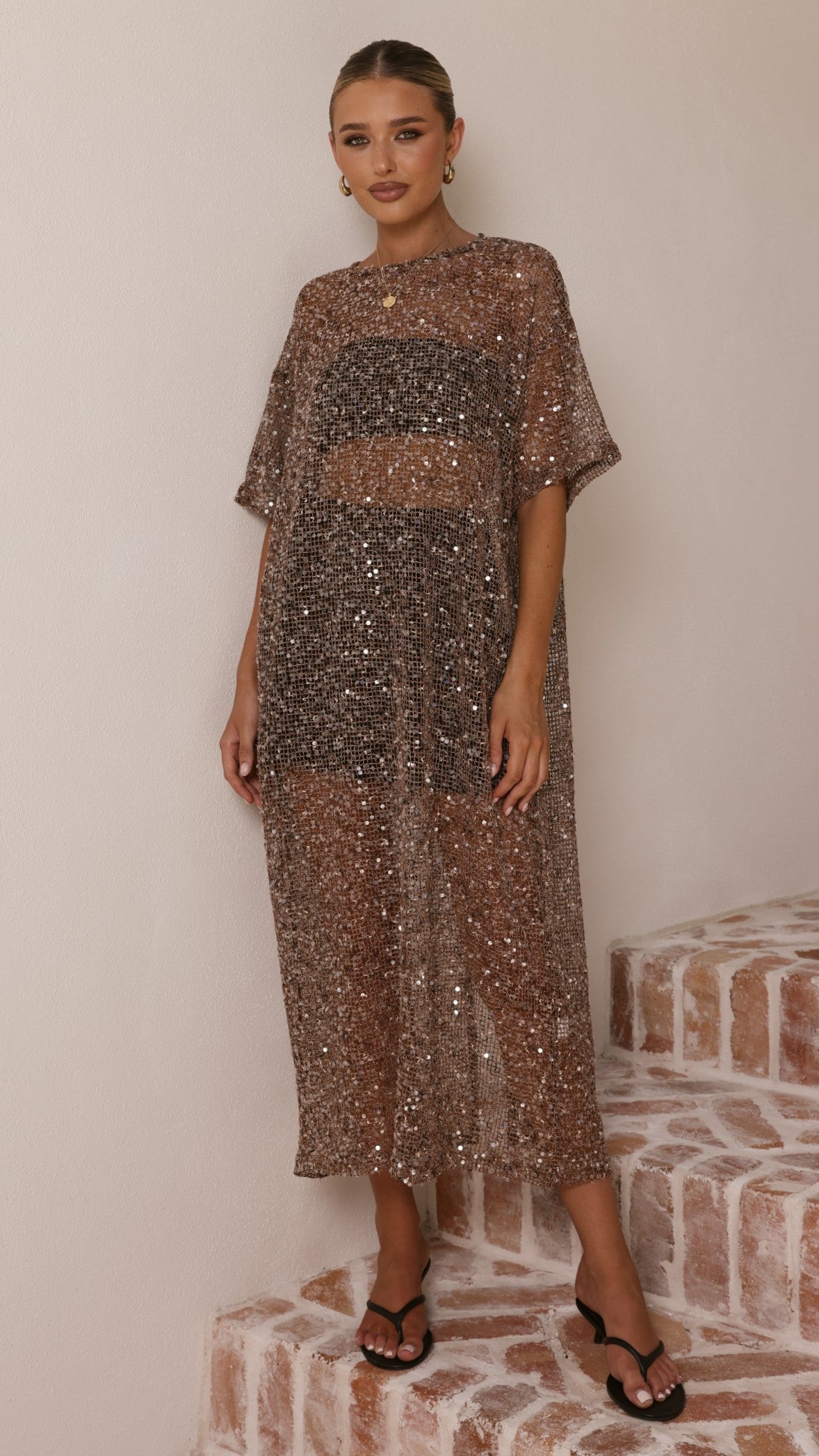 Zinnia Sequins Maxi Dress - Mocha