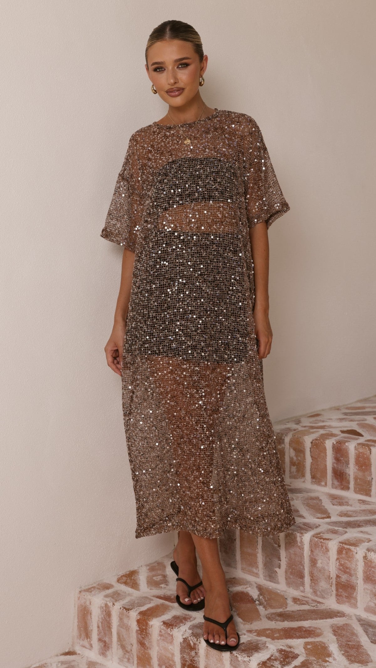 Zinnia Sequins Maxi Dress - Mocha