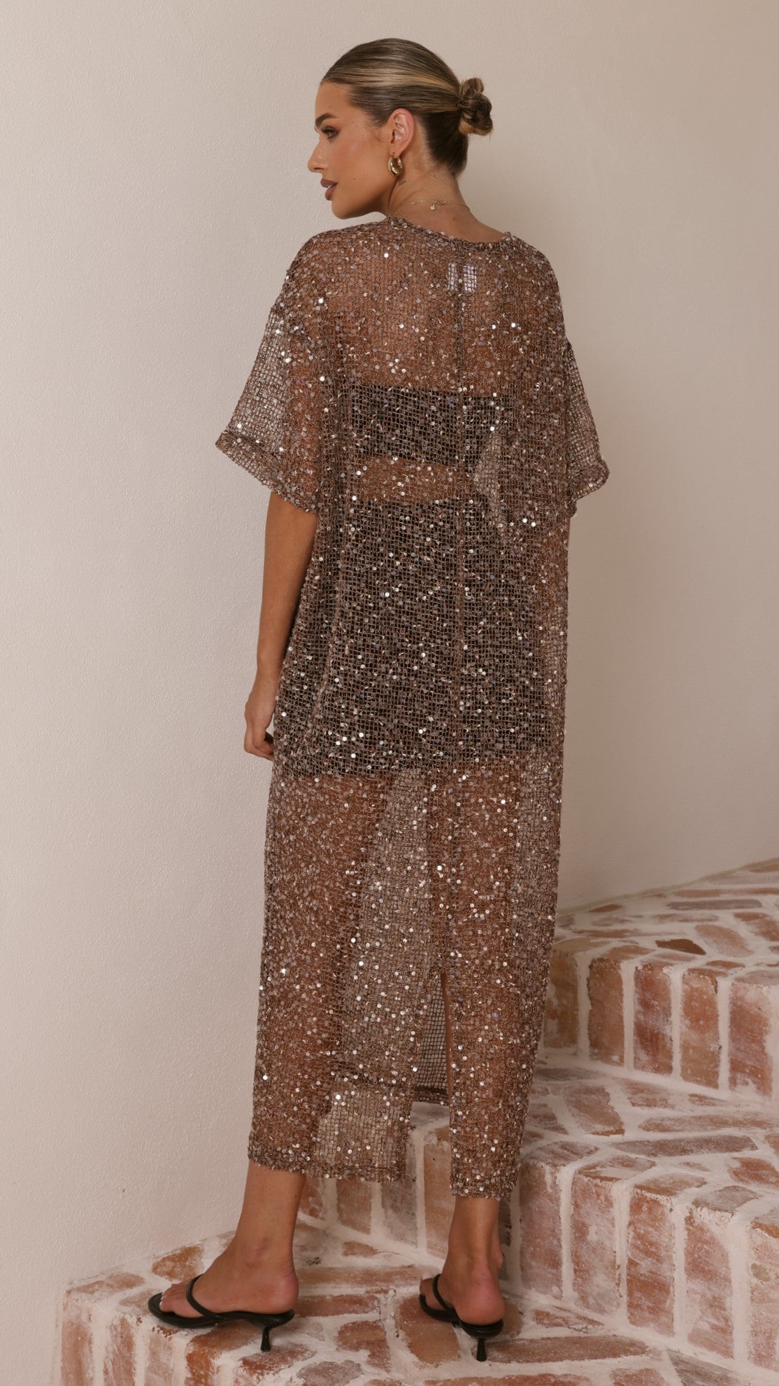 Zinnia Sequins Maxi Dress - Mocha