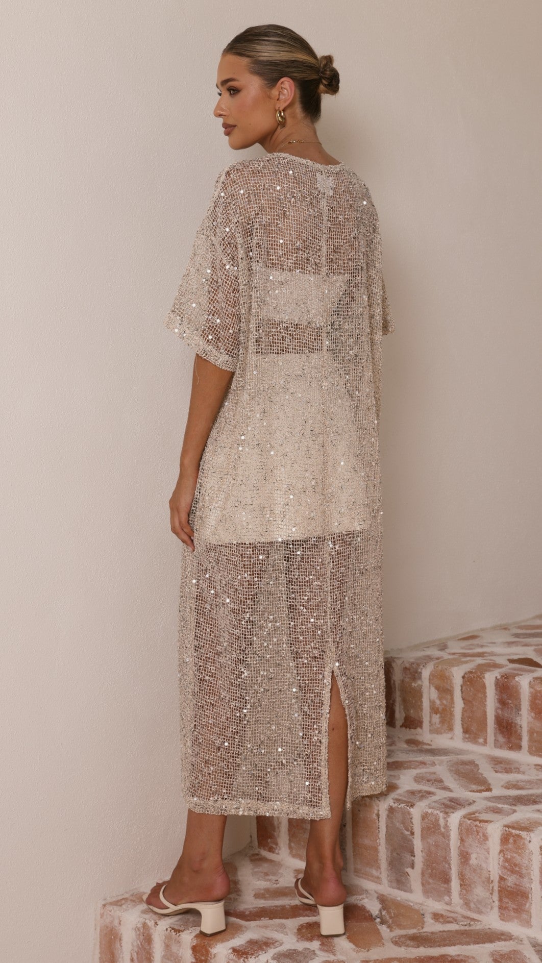 Zinnia Sequins Maxi Dress - Beige