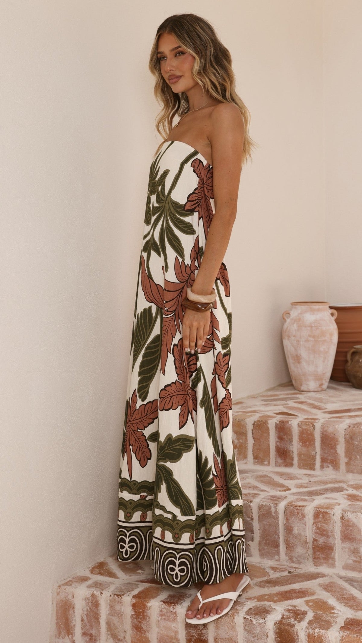 Connie Maxi Dress - Green/Beige Palm
